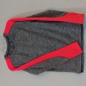 Boys size 8/10 grey with florescent orange stripe athletic longsleeve shirt